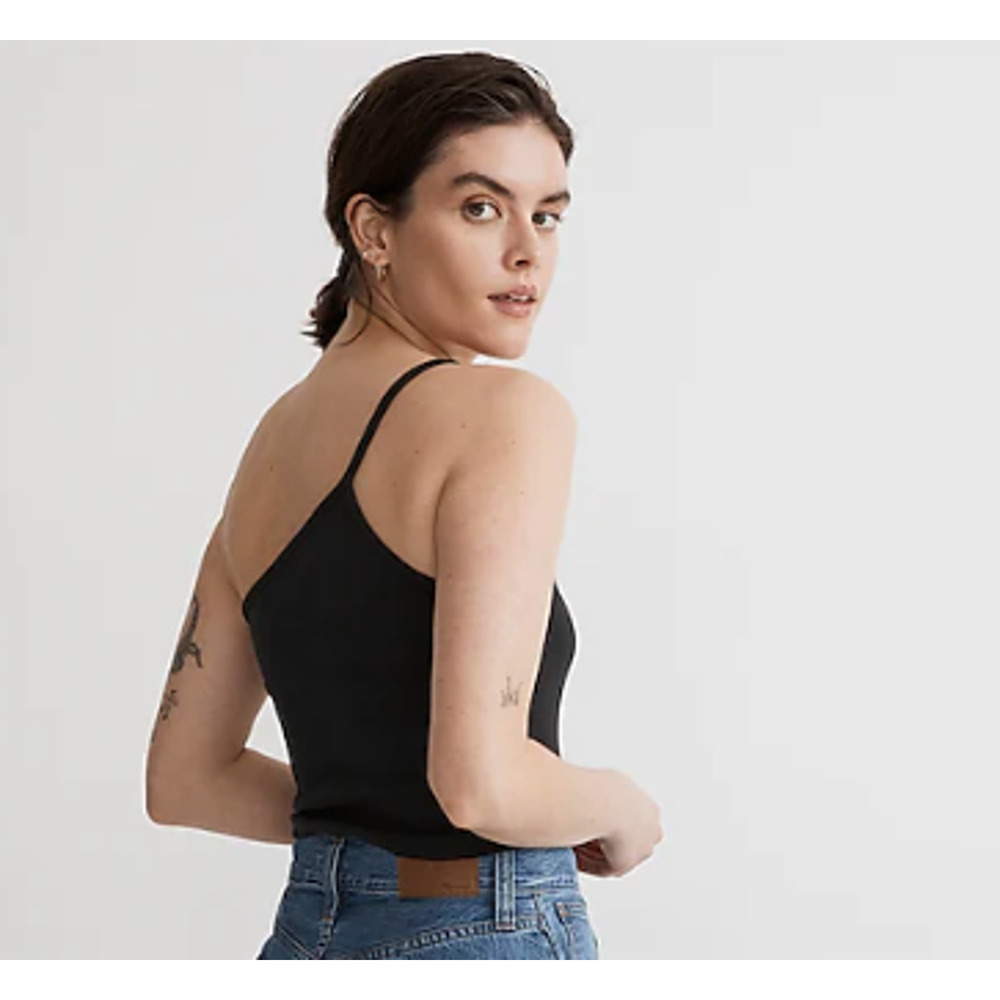 Madewell | NWT | One-Shoulder Crop Tank in Sleekhold | True Black | Sz XXS